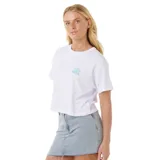 Remera corta blanca de algodón con logo de Rip Curl estampado en el pecho.