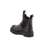 Bota negra de cuero con caña media, forro de cuero, plantilla de cuero con espuma confort y suela de 3 cm de altura.