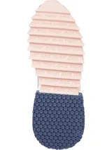 Zapatillas Tommy Jeans de cuero sintético color azul marino, gris y blanco, con cordones verdes y suela gruesa dentada en rosa y blanco.