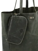 Cartera tipo tote bag de cuero color marrón, con doble asa de hombro y bolsillo externo en ambos laterales.