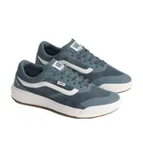 Championes Vans modelo Ultrarange 2.0 MTE, color azul verdoso oscuro con la icónica Sidestripe en blanco. Presentan una puntera de goma moldeada y una entresuela UltraCush™ Lite blanca con suela de goma marrón.