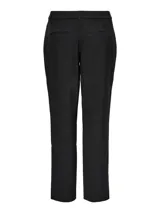 Pantalón de vestir negro de corte recto, tiro medio y trabillas para cinturón.