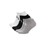 Pack de seis pares de medias Adidas, corte bajo, en colores blanco, negro y gris.