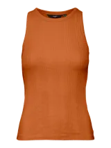 Musculosa color naranja ladrillo, de corte ajustado y cuello halter.