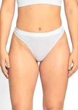 Bombacha tipo colaless blanca, confeccionada en tejido acanalado (rib).