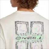 Remera blanca de manga corta con cuello redondo y estampado gráfico de la marca O'Neill en el pecho.