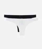 Pack de dos tangas de algodón, una negra y otra blanca, con moño decorativo en el centro.