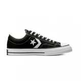 Zapatilla negra de lona con detalles en blanco y suela de goma, diseño clásico de Converse.