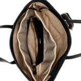 Bolso tote Guess negro de material reciclado, con doble asa de hombro, logo triangular frontal y monedero extraíble con cierre.