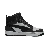 Zapatillas deportivas Puma Rebound V6 de caña media, color negro, gris y blanco, con logo de la marca en el lateral.
