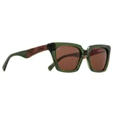 Lentes de sol con montura cuadrada de acetato verde y lentes grises degradadas.