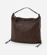 Bolso hobo grande desestructurado de PU color negro, con correa de mano, correa larga desmontable, cierre lateral ajustable con tiradores y cierre superior.