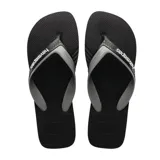 Sandalias Havaianas Dual de hombre, color azul marino con tiras grises y logo blanco.