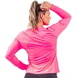 Remera deportiva negra de manga larga con protección UV50+ y logo blanco en el pecho.