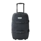 Bolso de viaje negro con capacidad de 45L, diseño ergonómico y ruedas para fácil transporte.