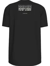 Remera negra de algodón con cuello redondo y logo CK bordado en blanco en el pecho.