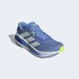Championes de running Adidas Adistar 4, color celeste con detalles en blanco y amarillo. Diseñados para correr largas distancias, con mediasuela REPETITOR para amortiguación y estabilidad.