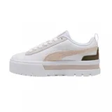 Championes urbanos Puma Mayze Mix, color blanco con detalles en beige, verde oliva y rosa.
