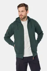 Canguro con cierre y capucha color bordó, confeccionado en felpa de algodón y poliéster.