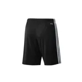 Short deportivo Adidas Squadra 21 de hombre, color negro con tres tiras blancas en los laterales. Confeccionado en poliéster reciclado con tecnología Aeroready, cintura elástica y cordón ajustable.