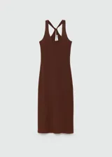 Vestido largo naranja de tejido de punto con tirantes anchos, escote redondo y espalda cruzada.