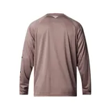 Remera de manga larga color marrón claro, ideal para pesca, confeccionada en tejido de secado rápido que absorbe la humedad y ofrece protección solar UPF 50.