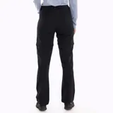 Pantalón de trekking negro desmontable, con cintura elástica, cinturón interno ajustable, bolsillos con cierre y elástico en los tobillos.