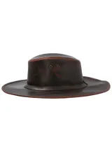 Sombrero RKF de cuero color marrón oscuro, con ala ancha y banda interior para el sudor.
