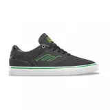 Zapatillas de skate grises con detalles en verde y amarillo, de corte bajo y suela vulcanizada blanca.