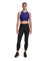 Calza de mujer Under Armour HeatGear® de tiro alto hasta el tobillo, color gris azulado, con cintura antideslizante y logo en la pierna.