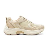 Championes deportivos American Sport Joggy color beige con detalles en dorado y suela gruesa.