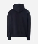 Buzo tipo canguro de color gris melange, con capucha, bolsillo canguro frontal y puños y bajo acanalados. Corte recto.