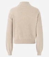 Buzo suéter de chenille color blanco, con cuello alto y rib en puños, cuello y bajo.