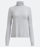 Polera marrón de punto con cuello alto y mangas largas.