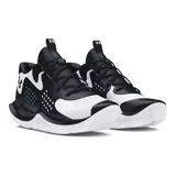 Championes de básquet Under Armour modelo UA Jet 23, unisex, color negro con detalles en blanco. Presentan entresuela Micro G® para amortiguación y capellada resistente.