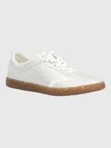 Zapatillas deportivas de mujer marca Dalila II, color rosa con detalles en beige y suela marrón.