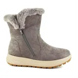 Bota de caña media color gris, con interior de piel sintética y cierre lateral con cremallera.