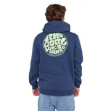 Canguro azul con capucha, bolsillo tipo canguro y logo de Rip Curl estampado en el pecho.