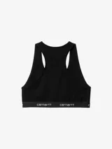 Top deportivo blanco con espalda racerback y banda elástica con logo Carhartt en jacquard.