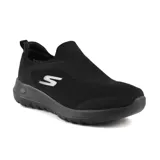 Championes Skechers GOwalk Joy sin cordones, color negro, con capellada de tejido técnico, plantilla Air-Cooled Goga Mat y entresuela acolchada 5GEN.