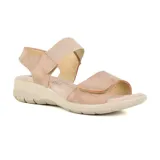 Sandalias negras de cuero sintético con doble ajuste de velcro y suela baja.