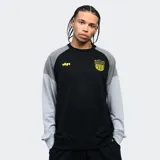 Buzo negro con mangas grises, cuello redondo y puños y cintura acanalados. Presenta el escudo del Club Atlético Peñarol y el año de fundación bordados en amarillo.