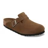 Zueco Birkenstock Boston SFB LEVE color marrón oscuro, con capellada de gamuza, plantilla anatómica de corcho-látex y suela de goma.