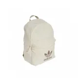 Mochila Adidas Adicolor color crema con logo marrón, con correas acolchadas ajustables y asa de mano.