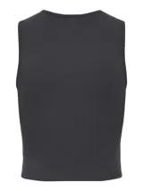 Top cropped sin mangas color gris oscuro, con cuello redondo y corte ajustado.