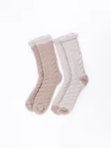Medias de chenille en pack de dos, una beige y otra gris, suaves y cálidas.