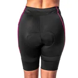 Calza ciclista negra con detalles de costuras en rosa.