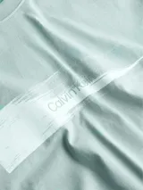Remera verde agua de algodón con cuello redondo y logo de Calvin Klein estampado en blanco con efecto pincelado.