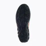 Mocasines grises de gamuza con suela de goma negra y detalles en naranja.