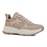 Championes urbanos Via Marte modelo Amber, color beige con detalles en dorado, confeccionados en malla y material sintético, con cordones y suela chunky.